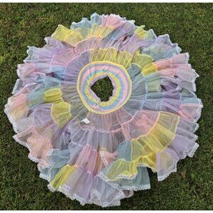 Vintage Petticoat Circle Skirt Slip Square Dance Underskirt Pastel Rainbow Color